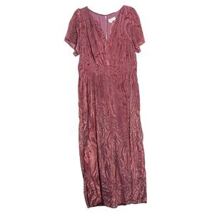 Anthropologie Womens Somerset Velvet Burnout Wide Leg Plus Size Jumpsuit 2X EUC